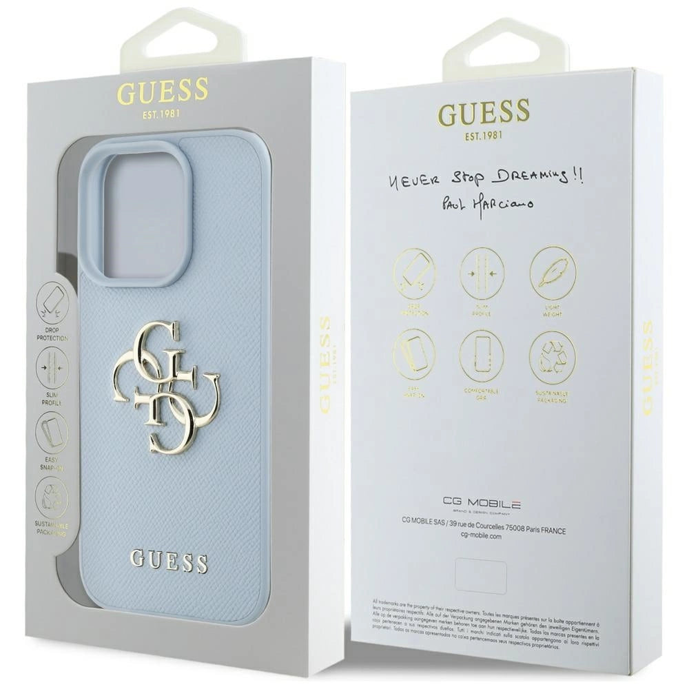 Guess Grained Big 4G Logo Small Classic Logo case for iPhone 16 Pro Max - blue_7