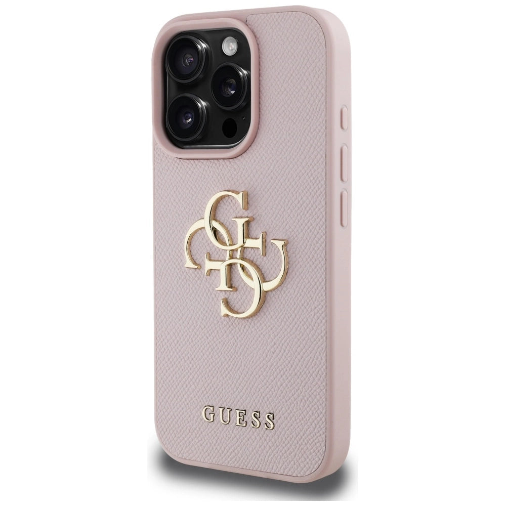 Guess Grained Big 4G Logo Small Classic Logo iPhone 16 Pro Case - Pink_1