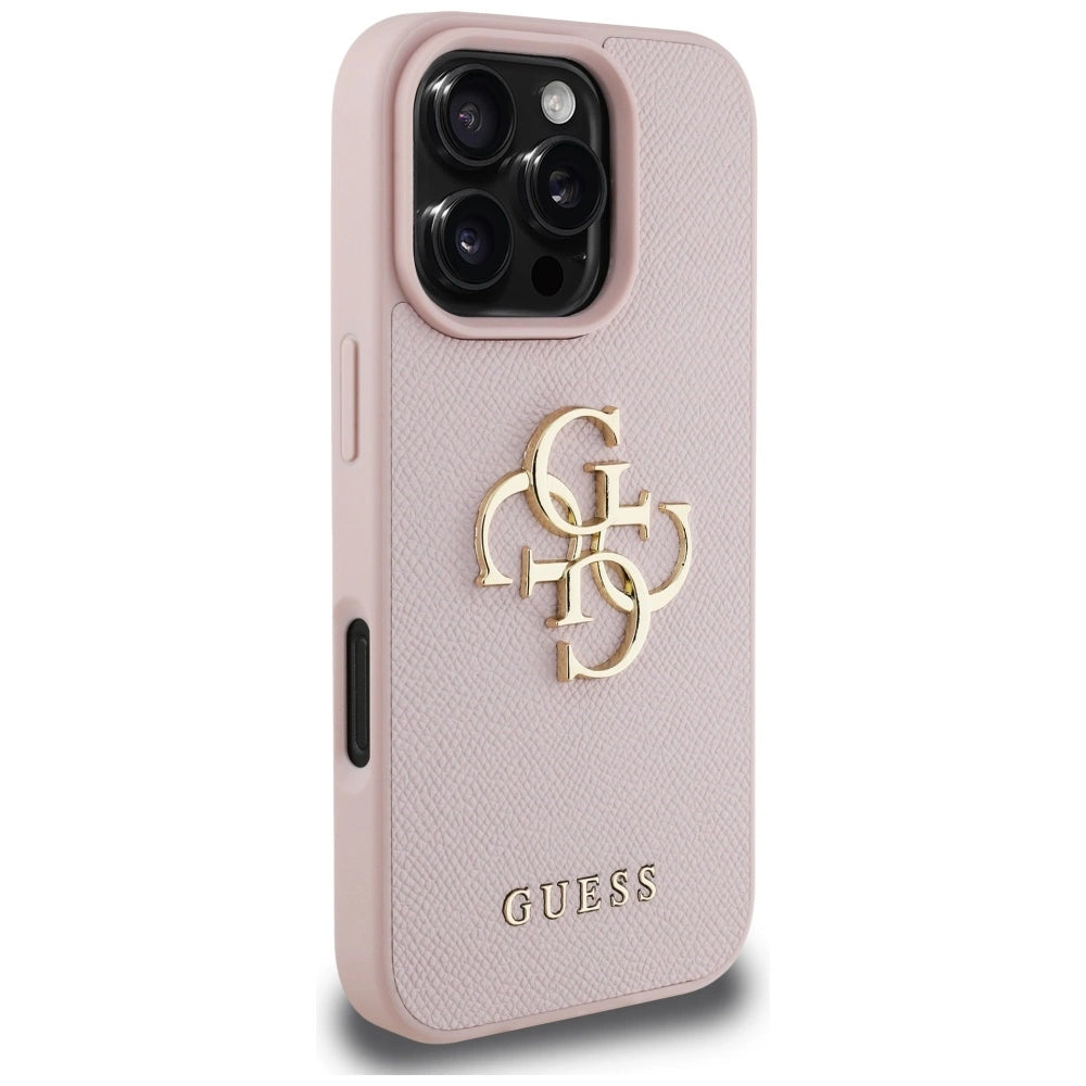 Guess Grained Big 4G Logo Small Classic Logo iPhone 16 Pro Case - Pink_3