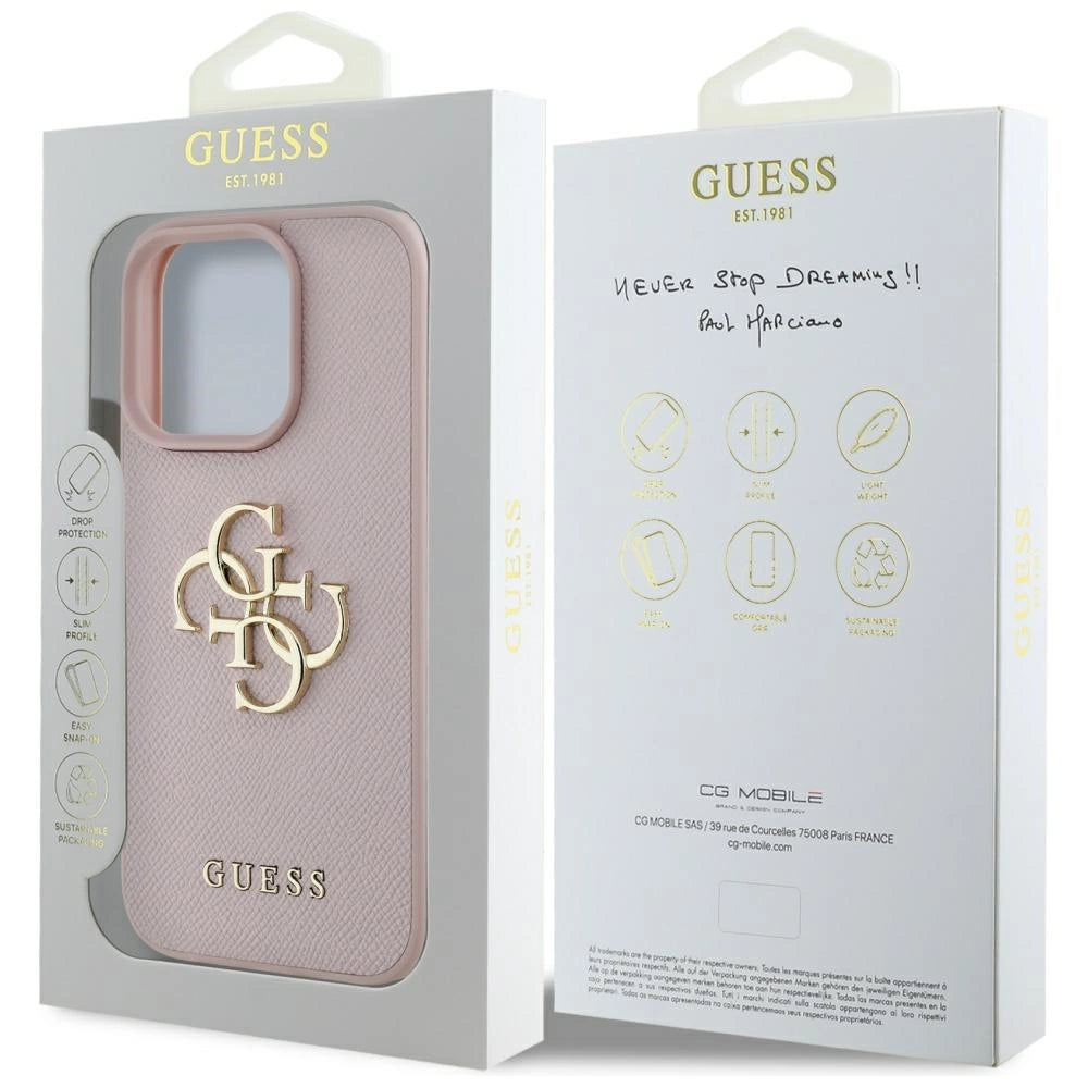 Guess Grained Big 4G Logo Small Classic Logo iPhone 16 Pro Case - Pink_7