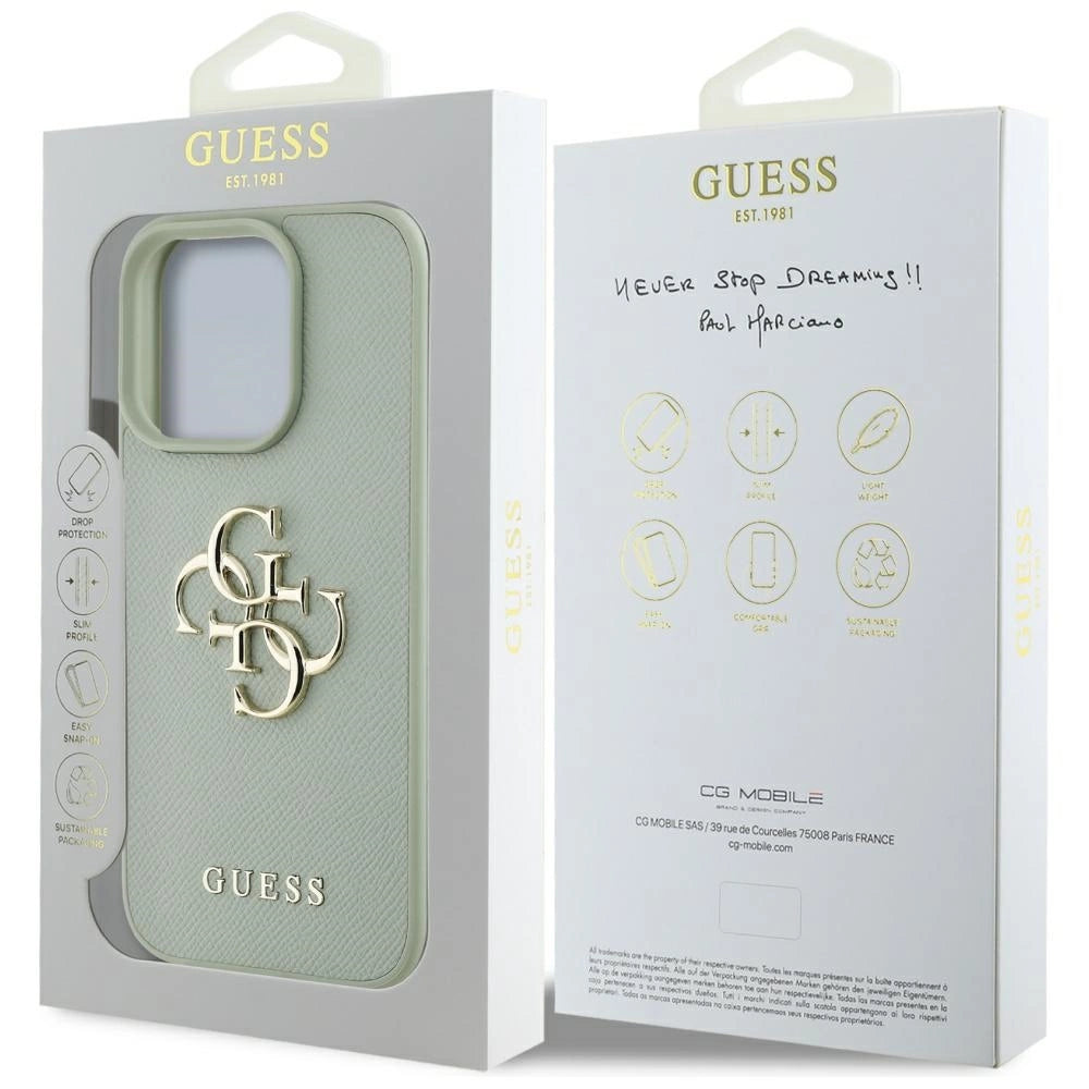 Guess Grained Big 4G Logo Small Classic Logo case for iPhone 16 Pro - green_7