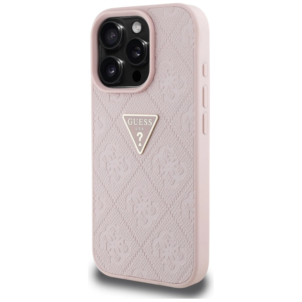 Guess Hot Stamp 4G Pattern Triangle Metal Logo iPhone 16 Pro Max Case - Pink_1