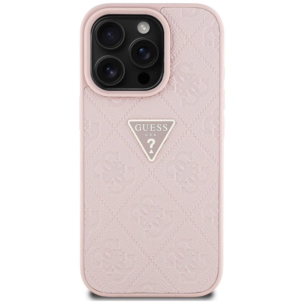 Guess Hot Stamp 4G Pattern Triangle Metal Logo iPhone 16 Pro Max Case - Pink_2