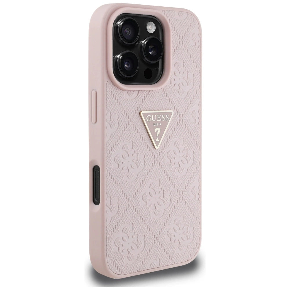 Guess Hot Stamp 4G Pattern Triangle Metal Logo iPhone 16 Pro Max Case - Pink_3