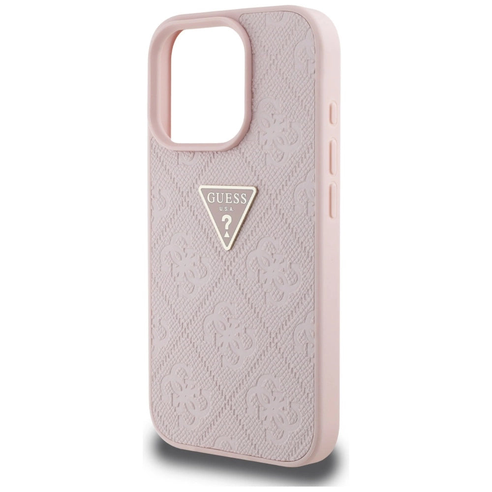 Guess Hot Stamp 4G Pattern Triangle Metal Logo iPhone 16 Pro Max Case - Pink_5