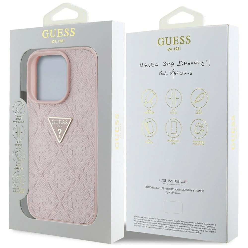 Guess Hot Stamp 4G Pattern Triangle Metal Logo iPhone 16 Pro Max Case - Pink_7