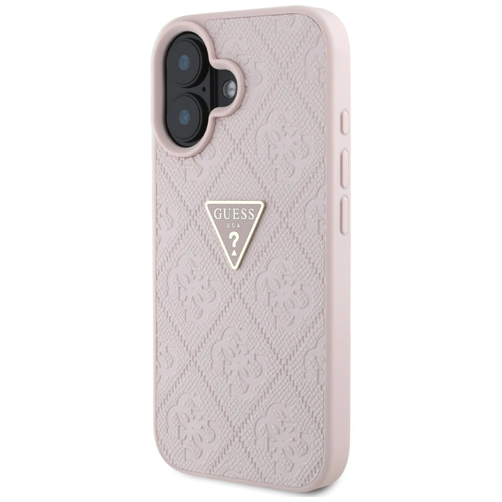 Guess Hot Stamp 4G Pattern Triangle Metal Logo iPhone 16 Case - Pink_1