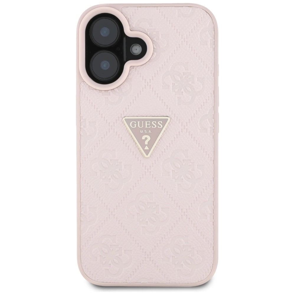 Guess Hot Stamp 4G Pattern Triangle Metal Logo iPhone 16 Case - Pink_2