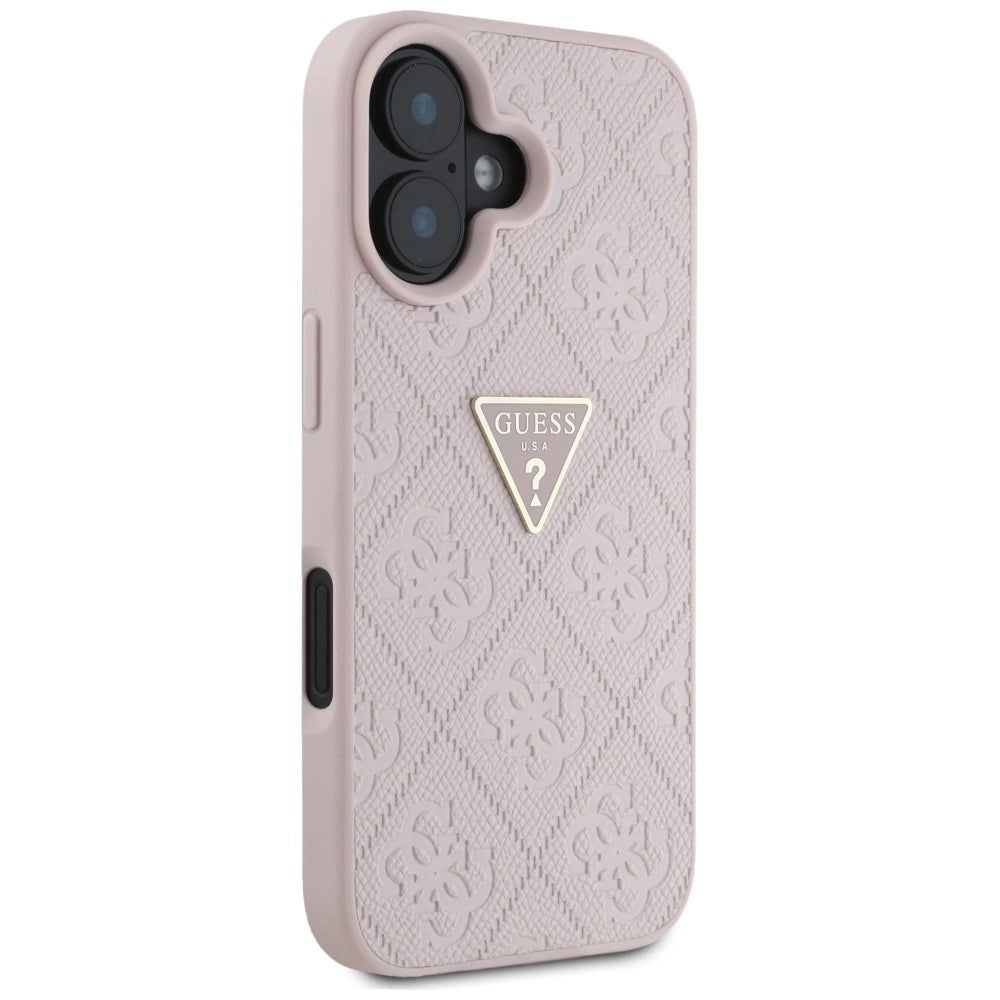 Guess Hot Stamp 4G Pattern Triangle Metal Logo iPhone 16 Case - Pink_3
