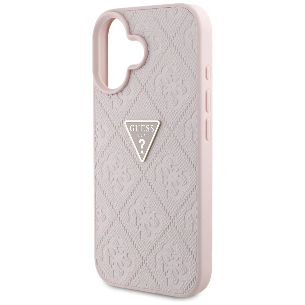 Guess Hot Stamp 4G Pattern Triangle Metal Logo iPhone 16 Case - Pink_5
