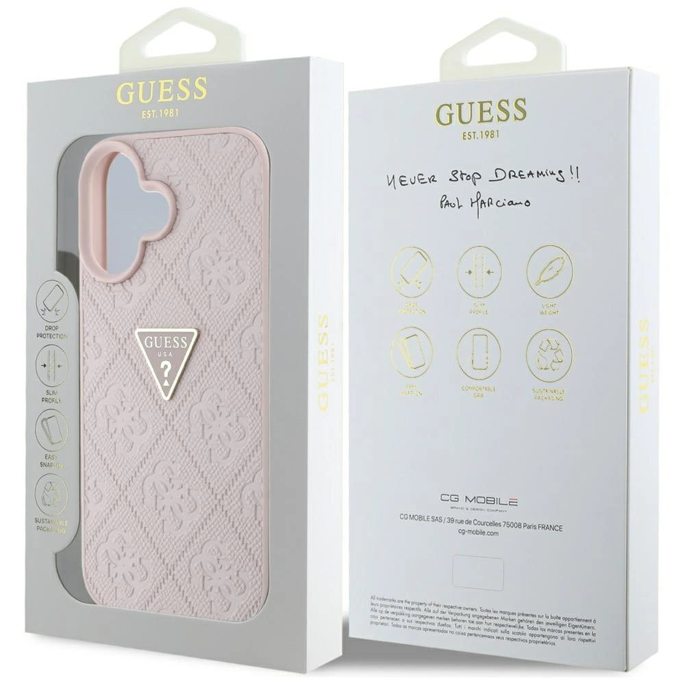Guess Hot Stamp 4G Pattern Triangle Metal Logo iPhone 16 Case - Pink_7