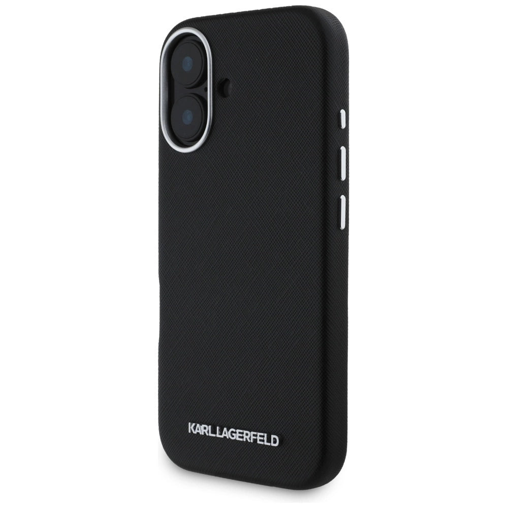Karl Lagerfeld Saffiano Full Wrapped Elongated Metal Logo MagSafe Case for iPhone 16 - Black_1
