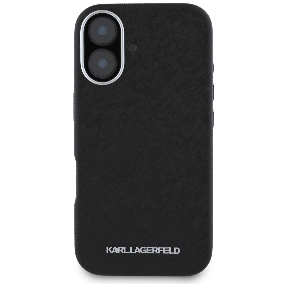 Karl Lagerfeld Saffiano Full Wrapped Elongated Metal Logo MagSafe Case for iPhone 16 - Black_2