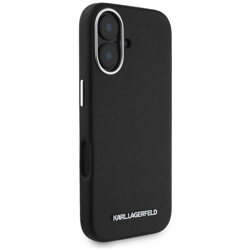 Karl Lagerfeld Saffiano Full Wrapped Elongated Metal Logo MagSafe Case for iPhone 16 - Black_3