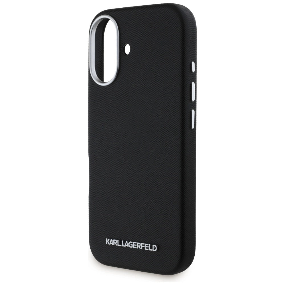 Karl Lagerfeld Saffiano Full Wrapped Elongated Metal Logo MagSafe Case for iPhone 16 - Black_5