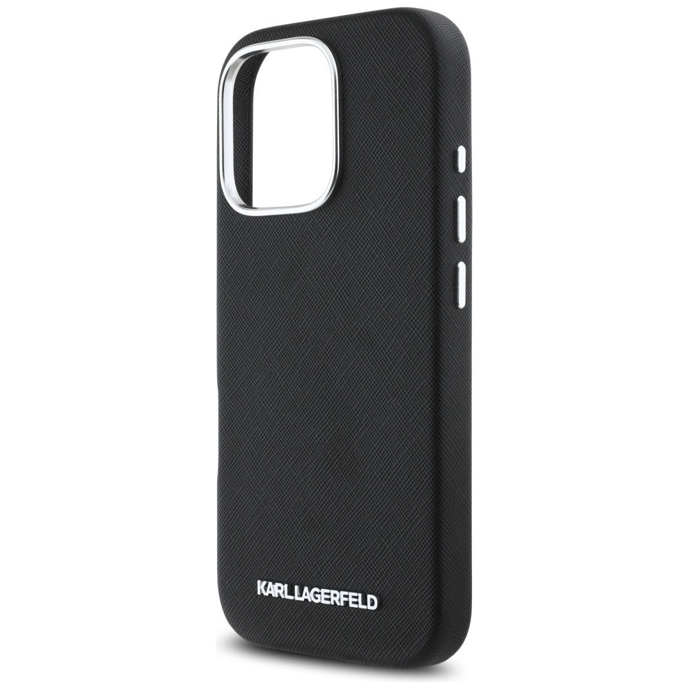 Karl Lagerfeld Saffiano Full Wrapped Elongated Metal Logo MagSafe iPhone 16 Pro Case - Black_5