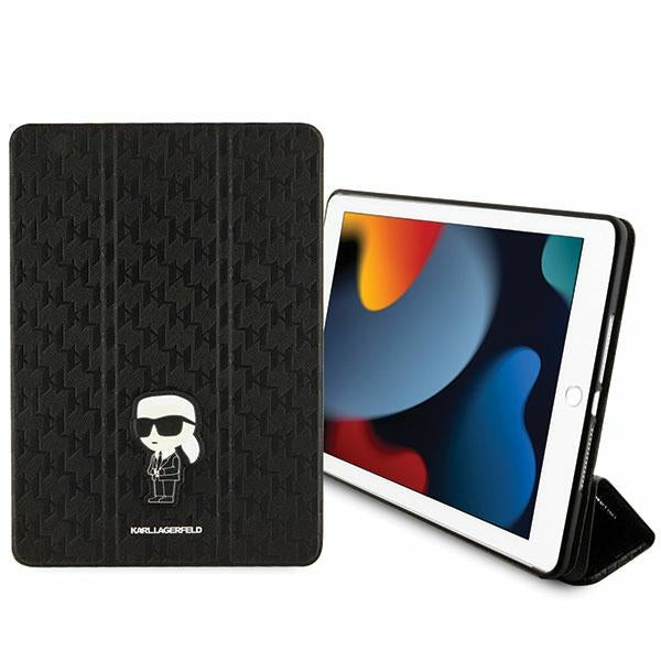 Karl Lagerfeld Saffiano Monogram Ikonik Case for iPad 10.2" 2019 (7th gen.) Folio Magnet Allover Cover - Black_4