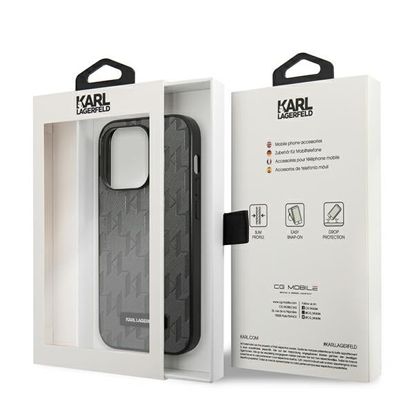 Karl Lagerfeld Saffiano Mono Metal Logo iPhone 14 Pro Max 6.7" Case - Gray_7