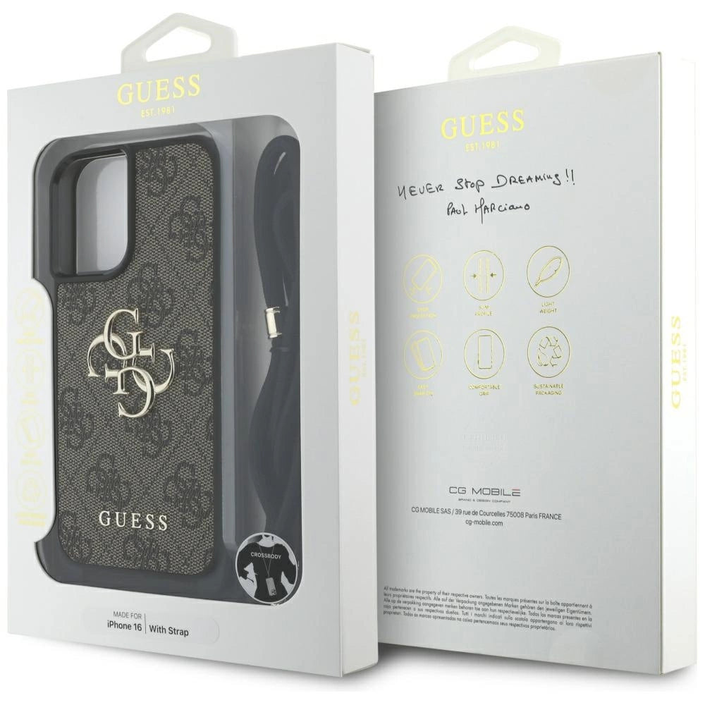 Guess 4G Big Logo Cord Stap Crossbody Case for iPhone 16 Brown_6