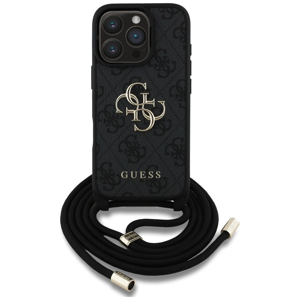 Guess 4G Big Logo Cord Stap Crossbody Case for iPhone 16 Pro Black_1