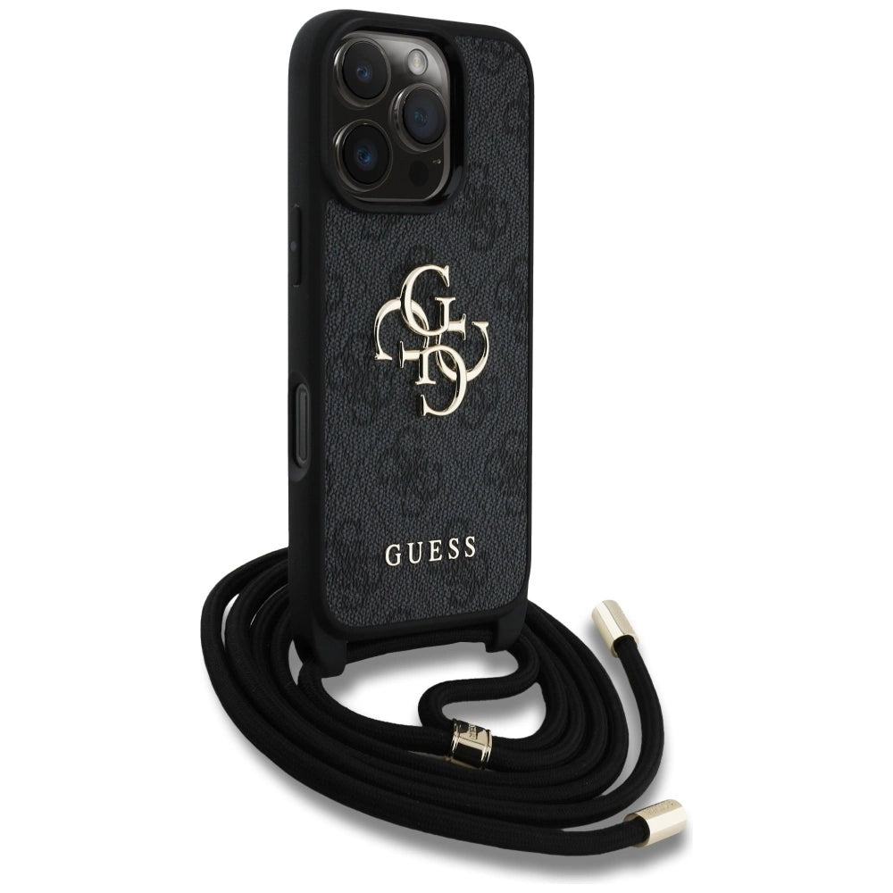 Guess 4G Big Logo Cord Stap Crossbody Case for iPhone 16 Pro Black_2