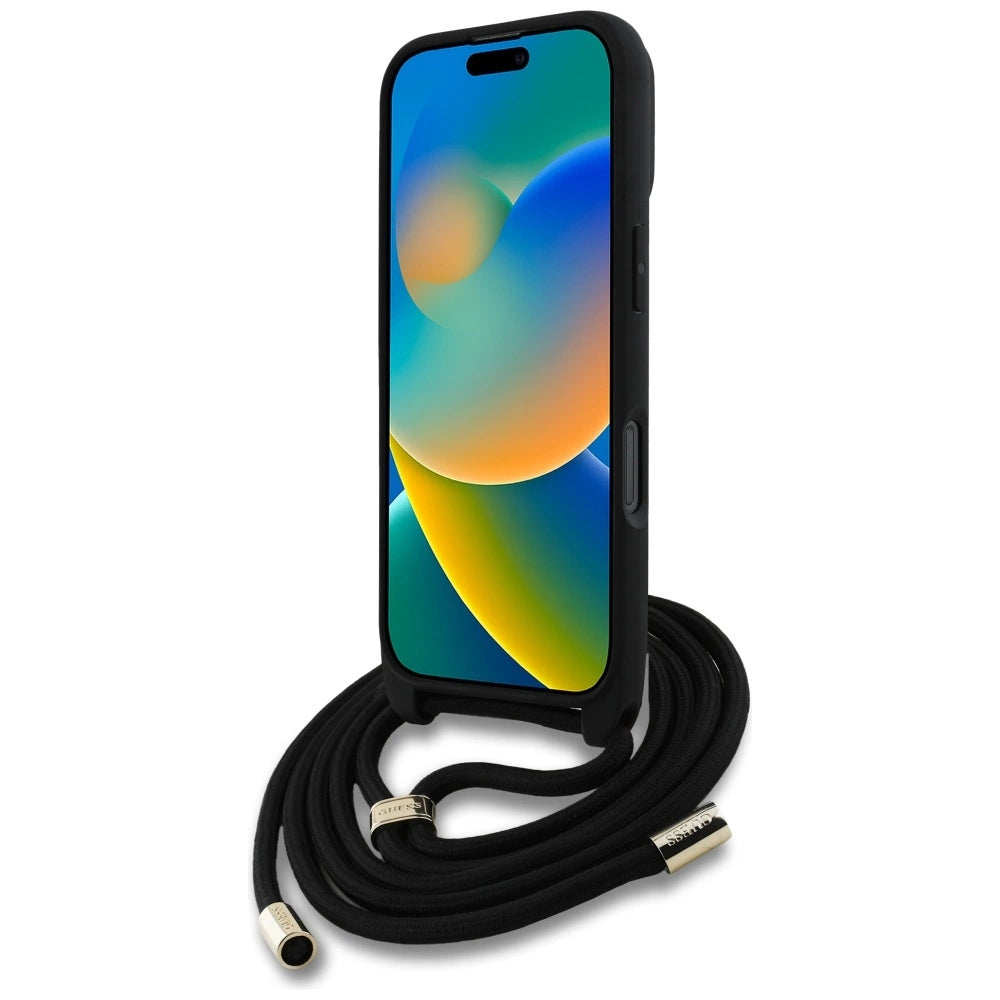 Guess 4G Big Logo Cord Stap Crossbody Case for iPhone 16 Pro Black_3