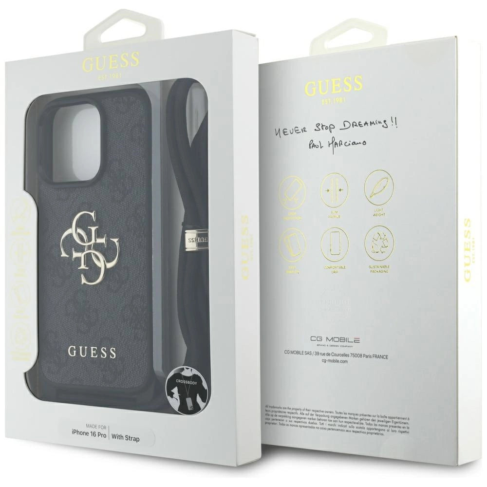 Guess 4G Big Logo Cord Stap Crossbody Case for iPhone 16 Pro Black_6