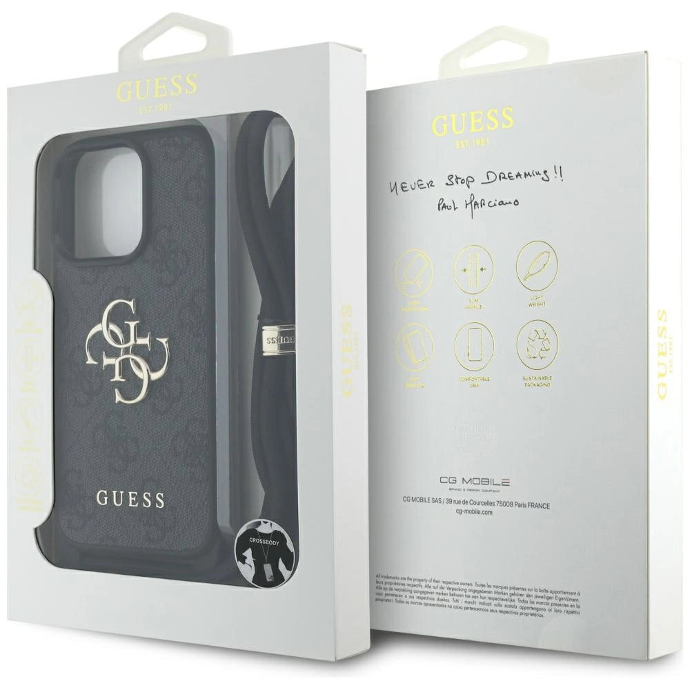 Guess 4G Big Logo Cord Stap Crossbody Case for iPhone 16 Pro Max black_6