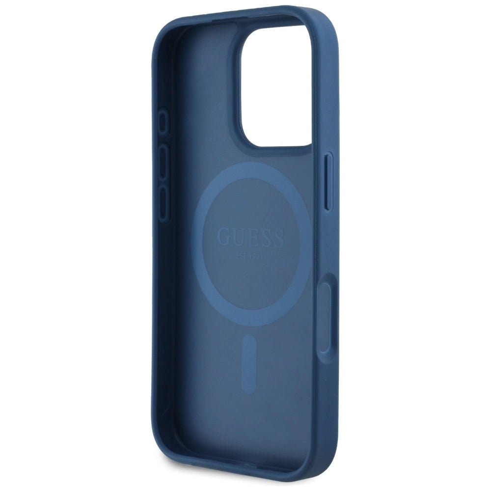 Guess Grained Printed Flower Pattern MagSafe case for iPhone 16 Pro Max blue_6