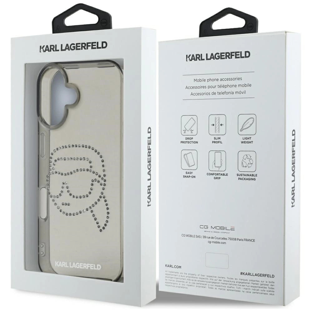 Karl Lagerfeld IML Rhinestones Karl Head Case for iPhone 16 Black_7