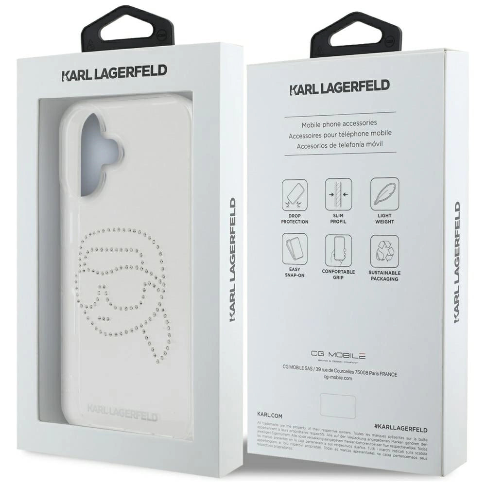 Karl Lagerfeld IML Rhinestones Karl Head Case for iPhone 16 Clear_7