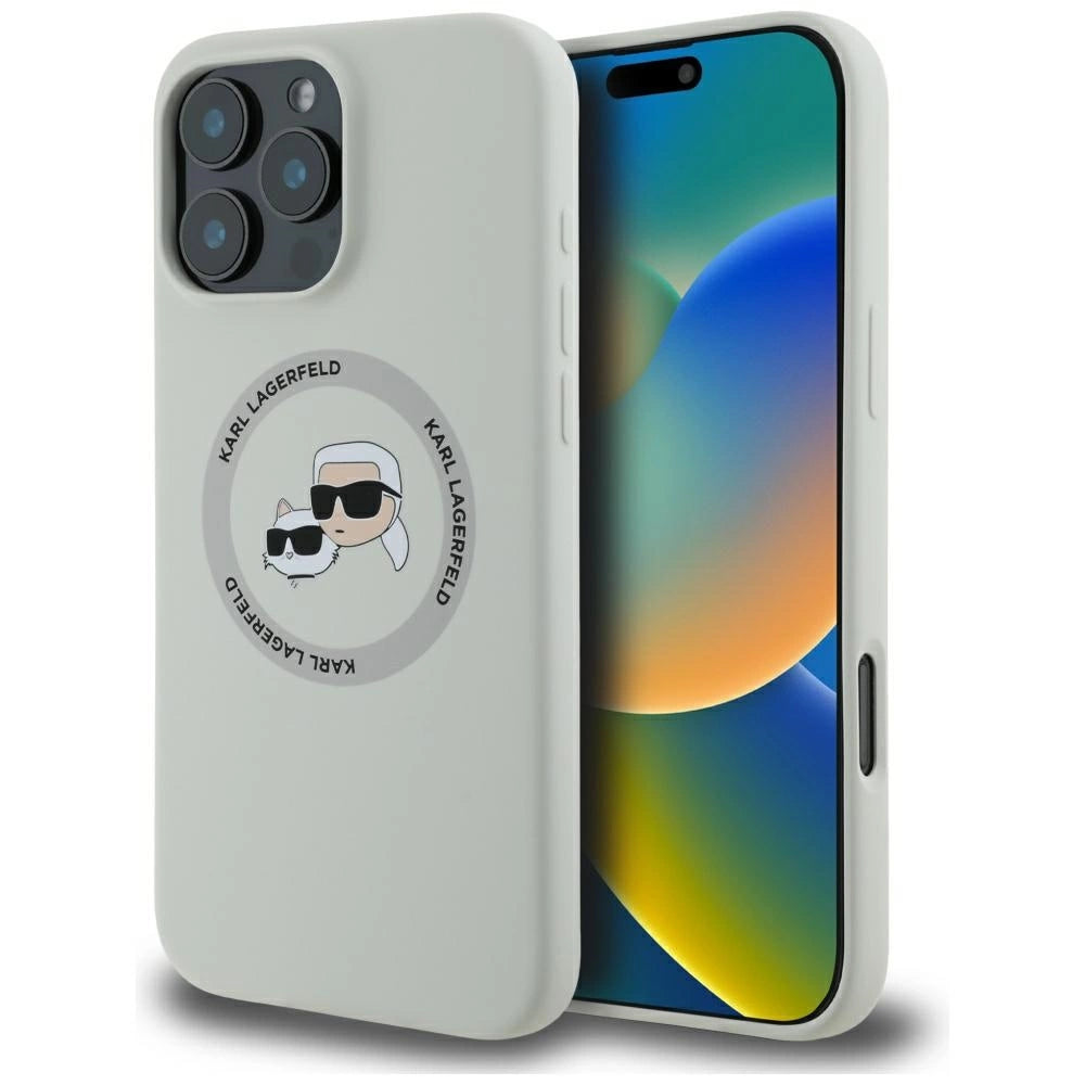 Karl Lagerfeld Silicone Double Heads And Circle MagSafe Case for iPhone 16 Pro Beige_0