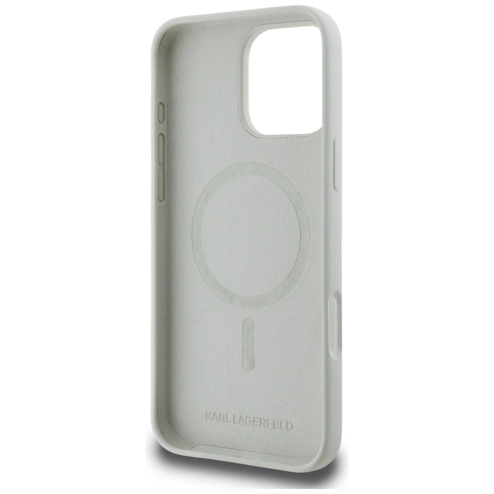 Karl Lagerfeld Silicone Double Heads And Circle MagSafe Case for iPhone 16 Pro Beige_6