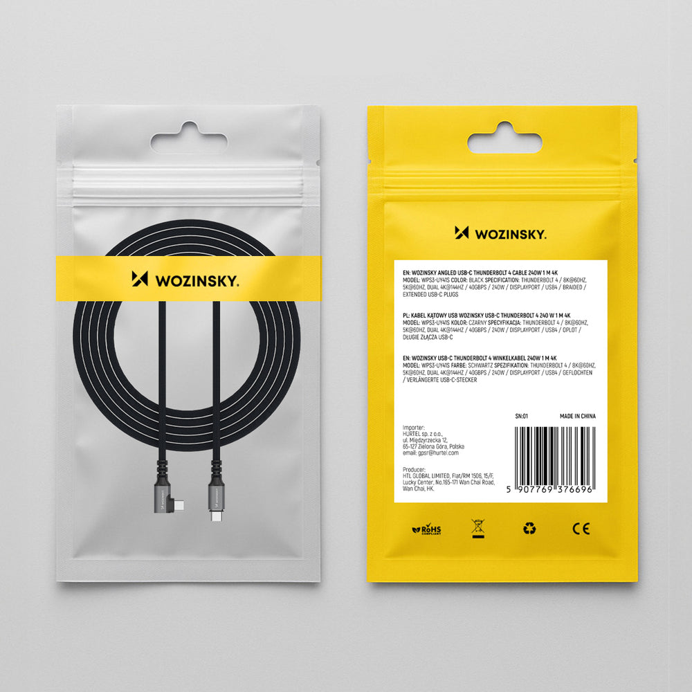 Wozinsky WPS1-UY41S USB-C Thunderbolt 4 240W Angled Cable 1.5m 4K - Black_10
