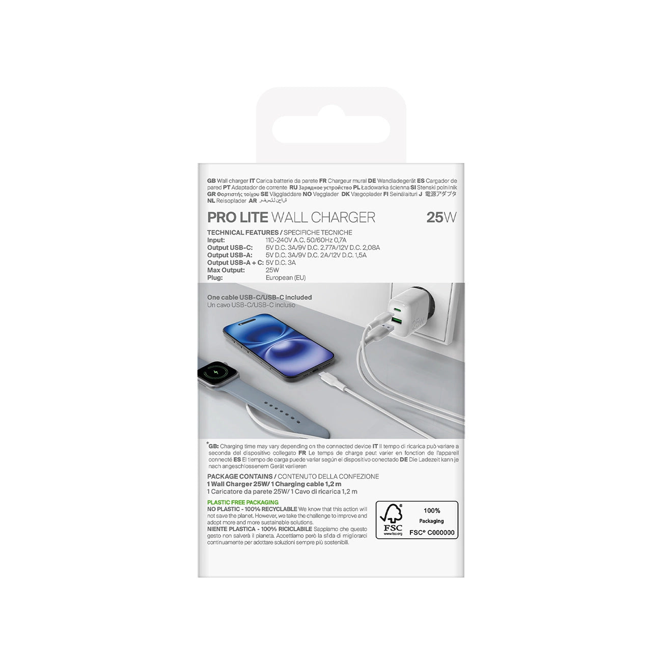 Puro PROLITE 25W USB-A / USB-C wall charger + USB-C - USB-C cable 1.2m - white_2