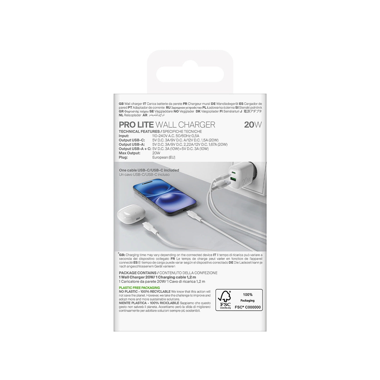 Puro PROLITE 20W USB-A / USB-C wall charger + USB-C - USB-C cable 1.2m - white_2
