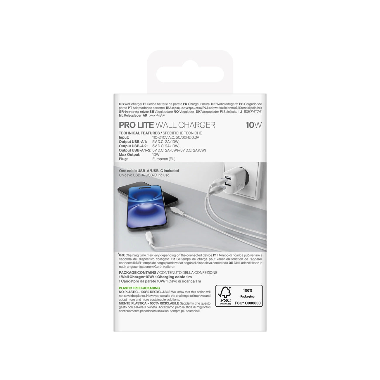 Puro PROLITE 10W 2x USB-A wall charger + USB-A - USB-C cable 1.2m - white_2