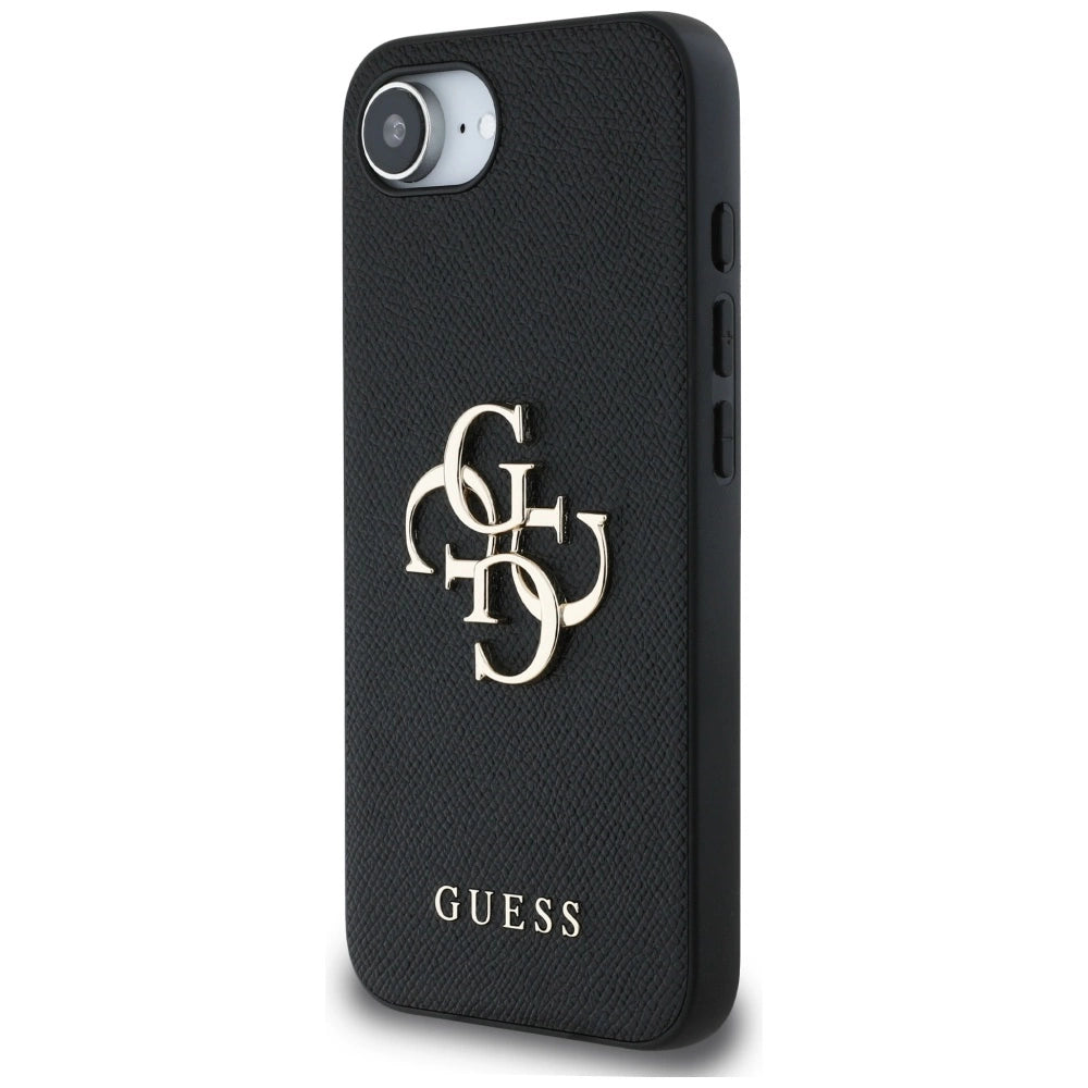 Guess PU Grained 4G Metal Logo case for iPhone 16e - black_1