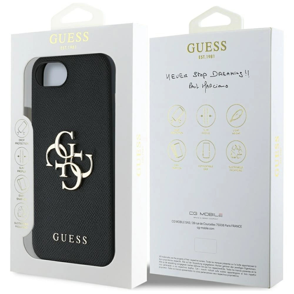 Guess PU Grained 4G Metal Logo case for iPhone 16e - black_7