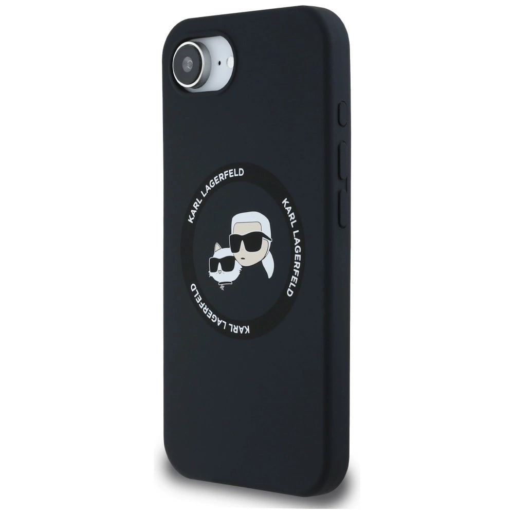 Karl Lagerfeld Liquid Silicone Karl & Choupette Heads Case with MagSafe for iPhone 16e - Black_1