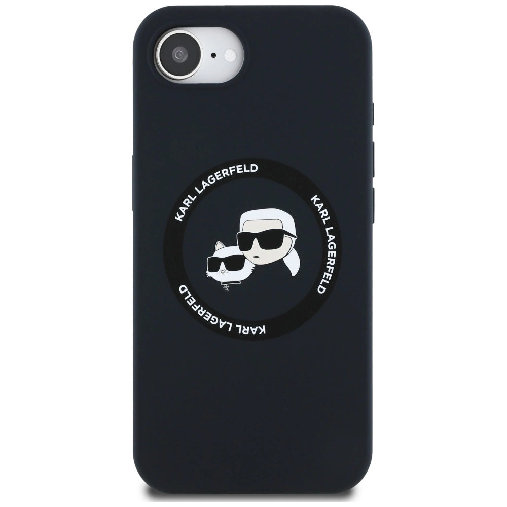Karl Lagerfeld Liquid Silicone Karl & Choupette Heads Case with MagSafe for iPhone 16e - Black_2
