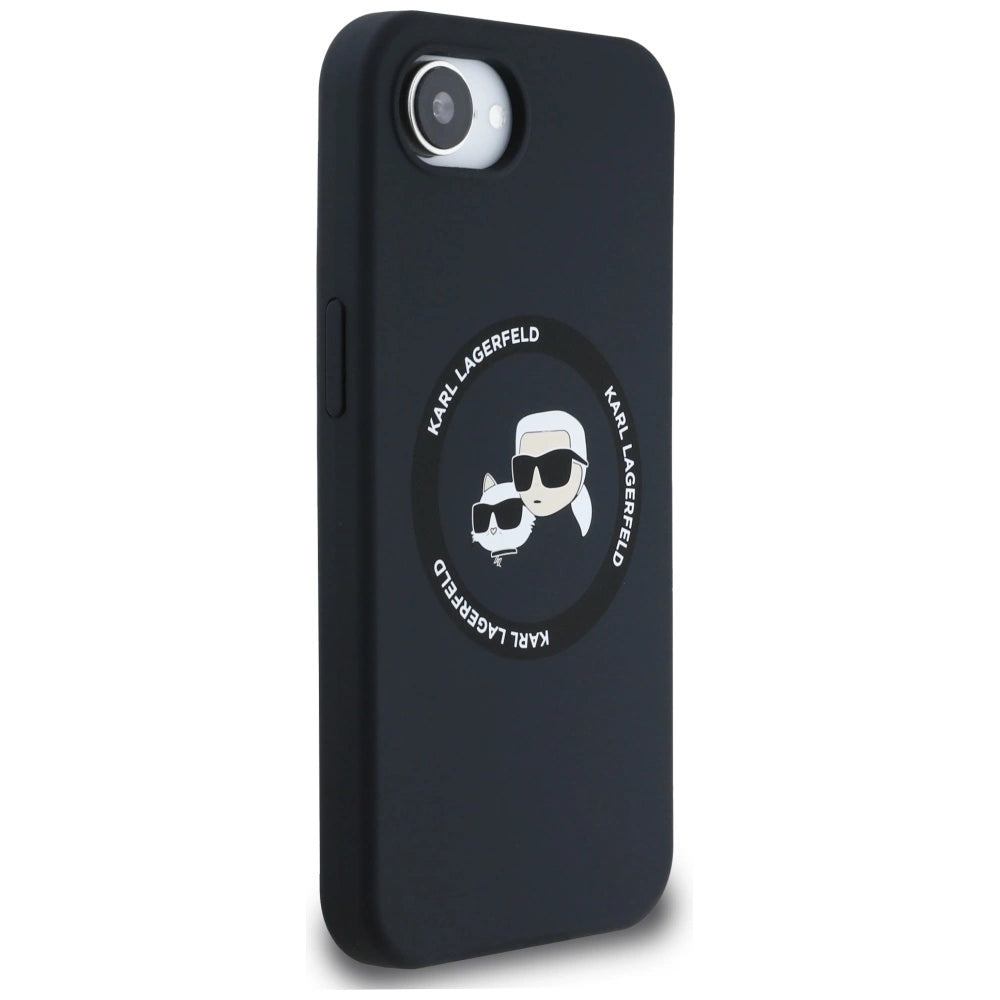 Karl Lagerfeld Liquid Silicone Karl & Choupette Heads Case with MagSafe for iPhone 16e - Black_3