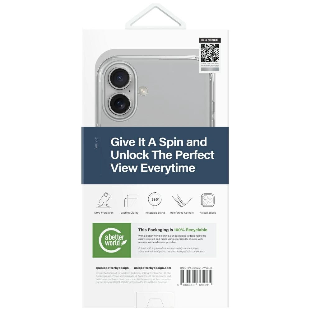 Uniq Swivix 360 Rotating Kickstand Case for iPhone 16 Plus - Clear_2
