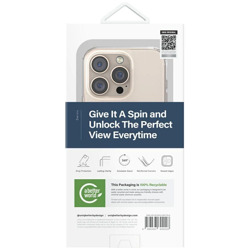 Uniq Swivix 360 Rotating Kickstand iPhone 16 Case - Gold_4