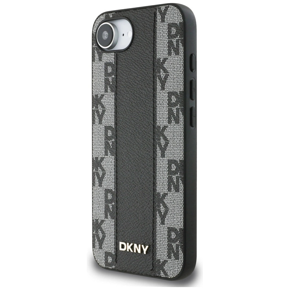 DKNY Leather Checkered Mono Pattern MagSafe iPhone 16e Case - Black_1