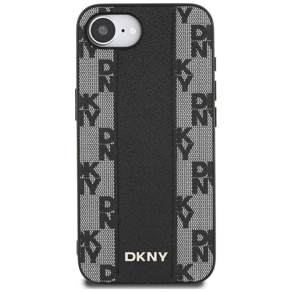 DKNY Leather Checkered Mono Pattern MagSafe iPhone 16e Case - Black_2