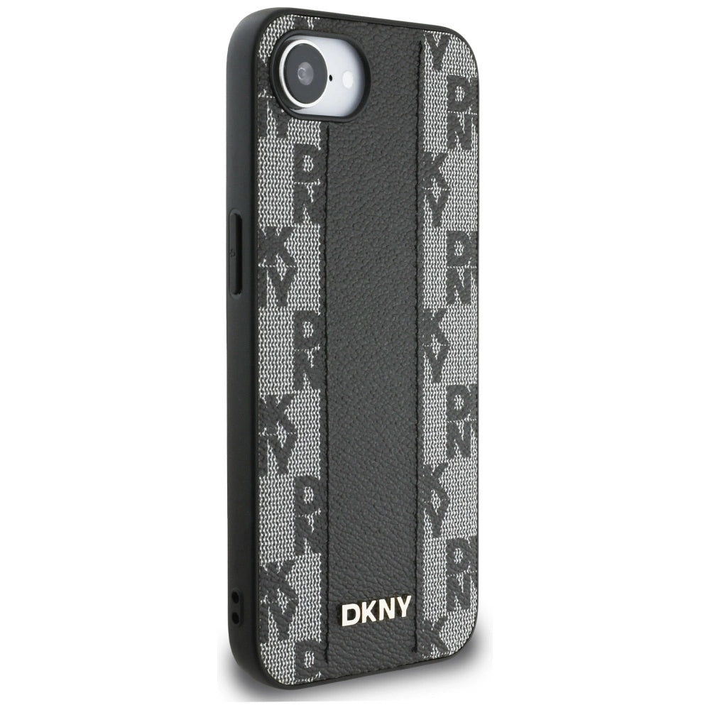 DKNY Leather Checkered Mono Pattern MagSafe iPhone 16e Case - Black_3