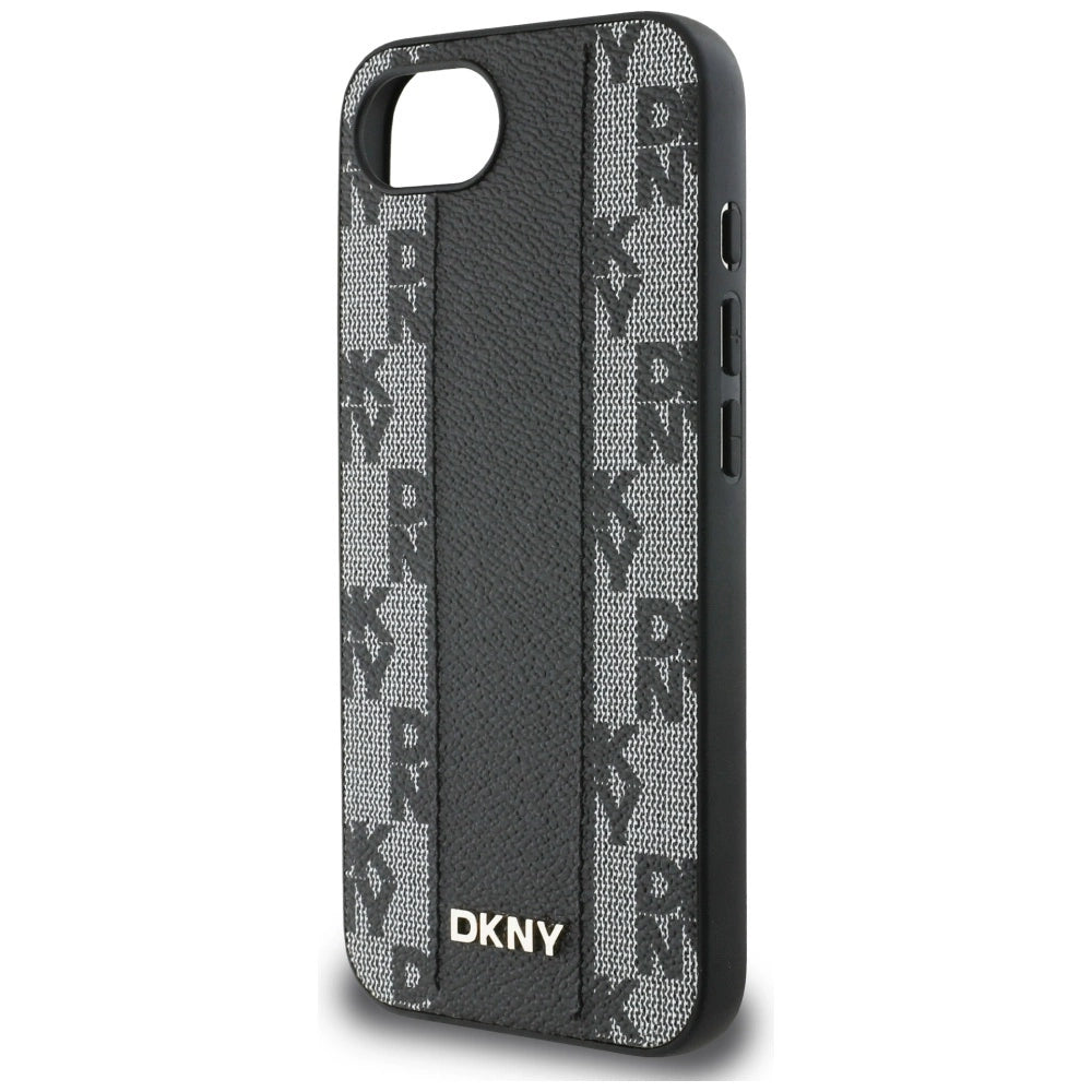 DKNY Leather Checkered Mono Pattern MagSafe iPhone 16e Case - Black_5