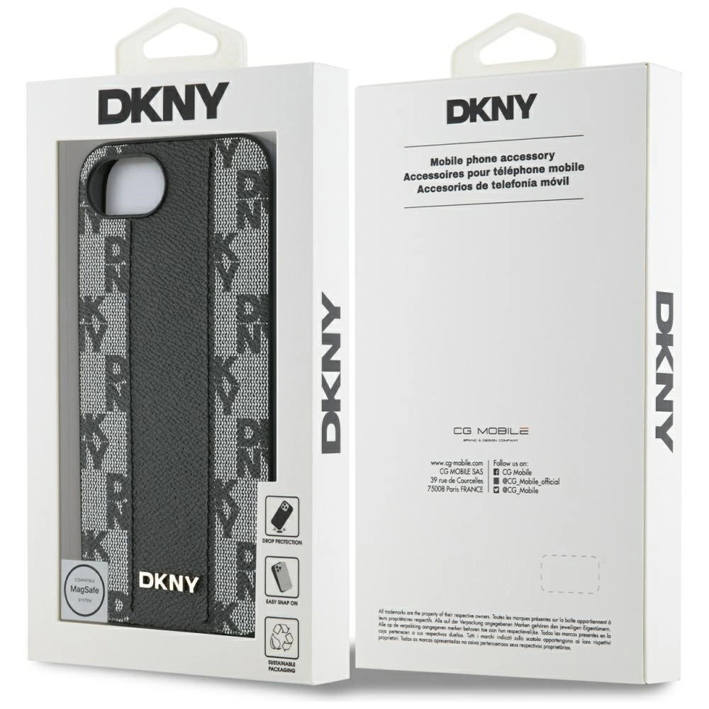 DKNY Leather Checkered Mono Pattern MagSafe iPhone 16e Case - Black_7