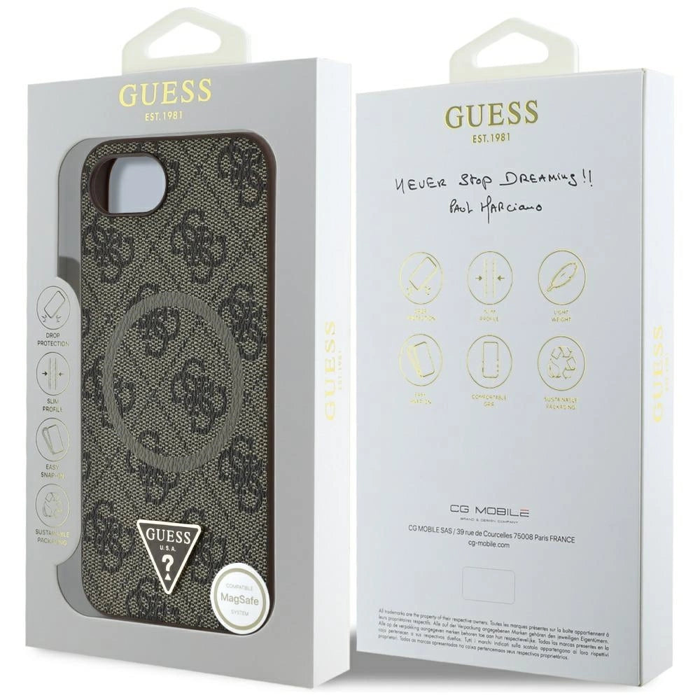 Guess 4G Ring Triangle Logo MagSafe iPhone 16e Case - Brown_7